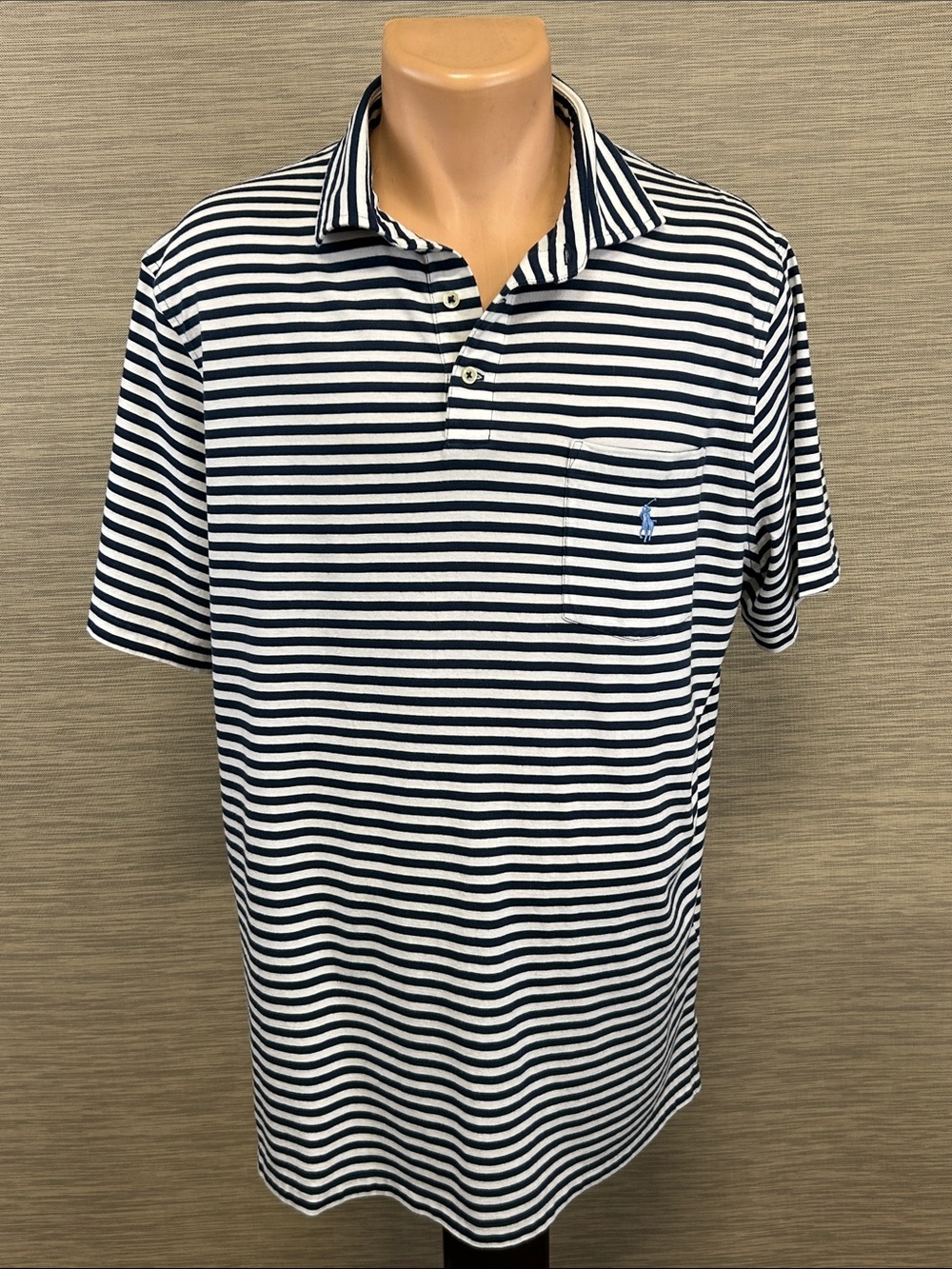 Polo Ralph Lauren Striped Polo Shirt - Navy & White - L